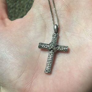 Silver Studded Cross Necklace